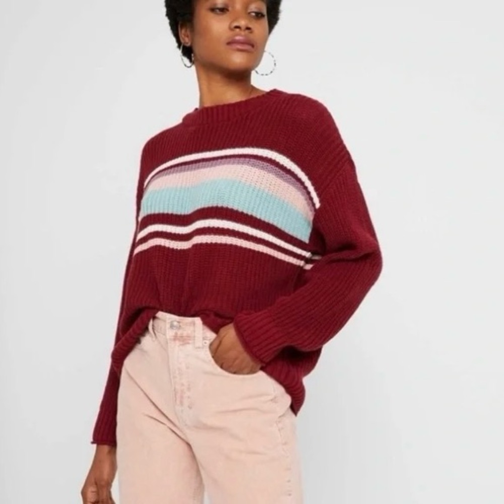 American Eagle Burgundy Striped Sweater